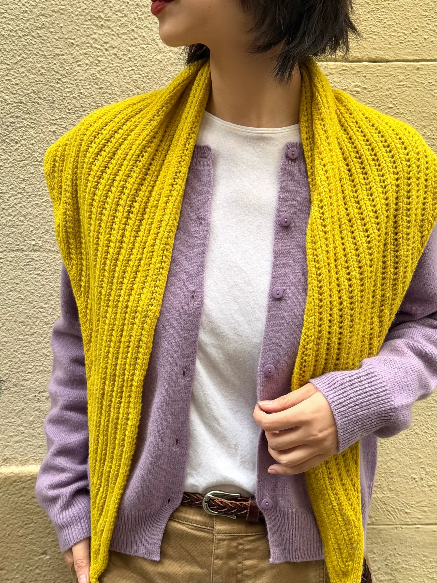 100%wool open- knit triangle scarf