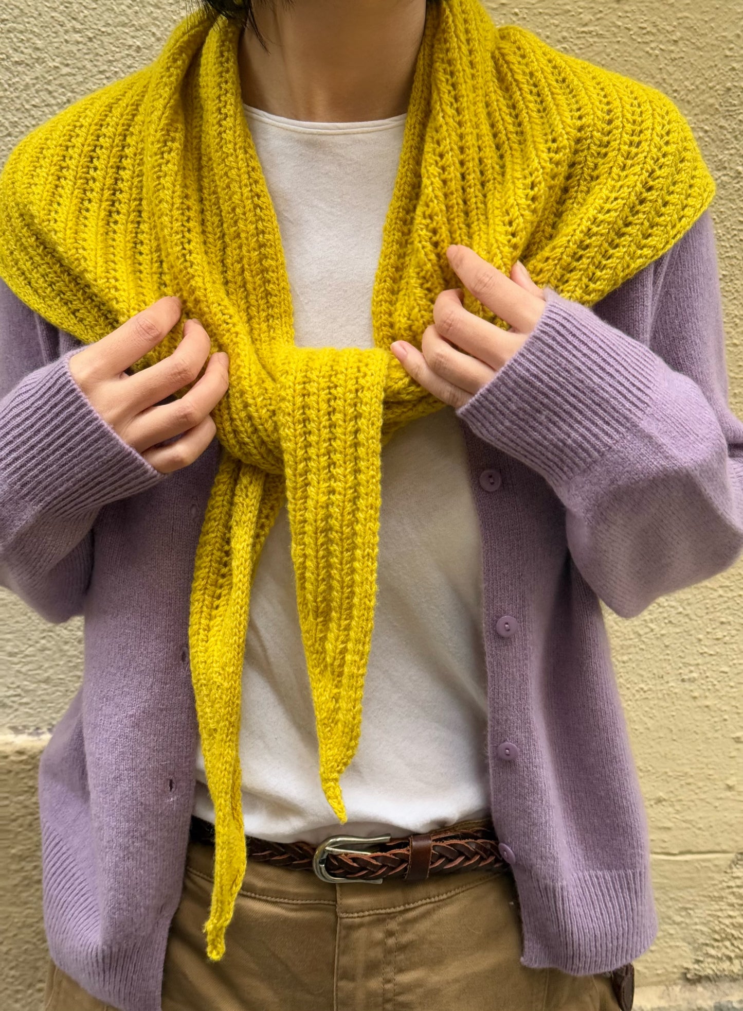 100%wool open- knit triangle scarf